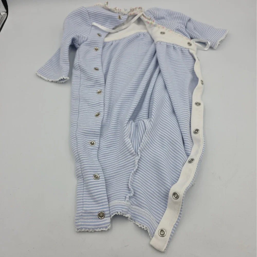 Ralph Lauren Baby Girls Floral Romper Blue/White Striped Long Sleeve 3 Month